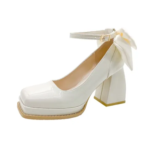 Imono Грубый каблук Mary Jane обувь 9 см Женская Экрю