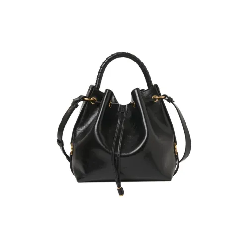 Chloe Marcie Блестящая Телячья Кожа Ведрообразная Сумка Сумка через плечо Женская Черная