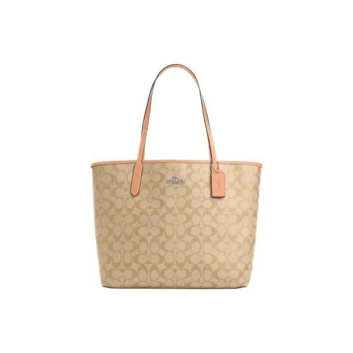 COACH City Canvas Tote Bag Shopping Bag Shoulder Bag Handbag Large Women's Light Khaki Blush