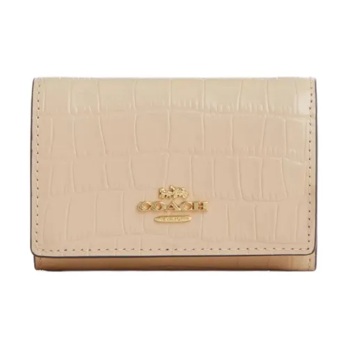 COACH Micro Crocodile Embossed Leather Wallet Mini Women's Gold Ivory
