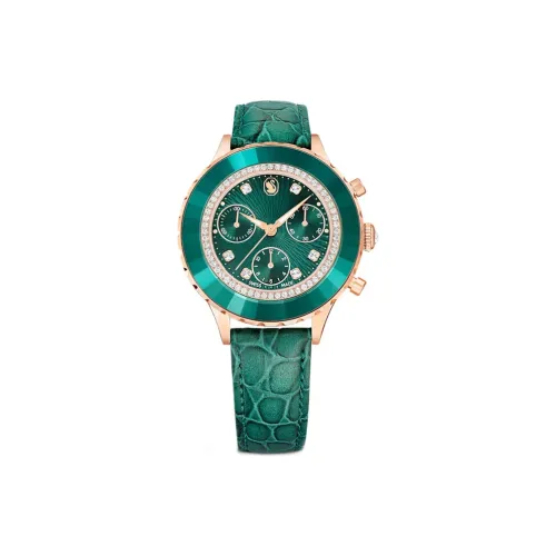 Swarovski Octea Chrono Collection Женские часы Кварцевый механизм Корова кожа Ремешок 43*37 мм Зеленый циферблат