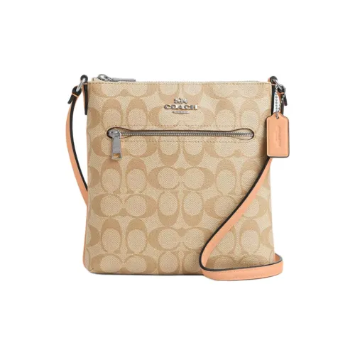 COACH Rowan Покрытый холст с переработанной кожей Сумка через плечо Маленькая Женская Светлый хаки и Выцветший румянец