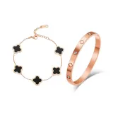 Браслет с кулоном в виде четырехлистного клевера, цепочка, черный