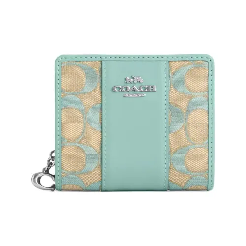 COACH Snap Wallet Жаккард Телячья кожа Кошелек Мини Женский Выцветший Синий