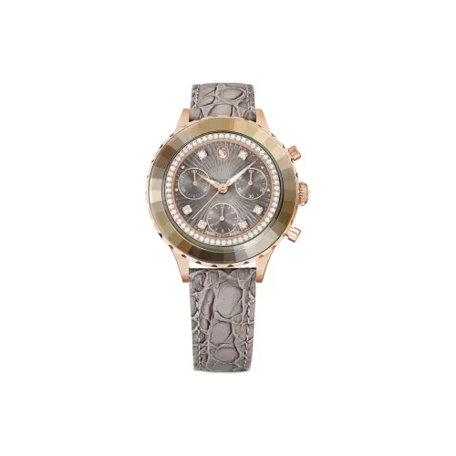 Swarovski Octea Chrono Collection Женские часы Кварцевый механизм Ремешок из коровьей кожи 42,6*37 мм Серый циферблат