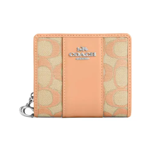 COACH Snap Wallet Жаккард Телячья кожа Кошелек Мини Женский Выцветший румянец