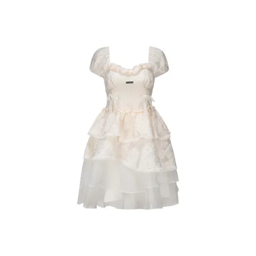 QUIET ANGEL Абрикос Женские Короткие Платья с Рукавами