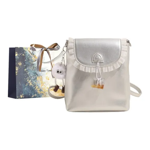 Iman's House ПУ (полиуретан) Одно плечо Через плечо Портативный Рюкзак Женский Серебряный Розовый Экрю