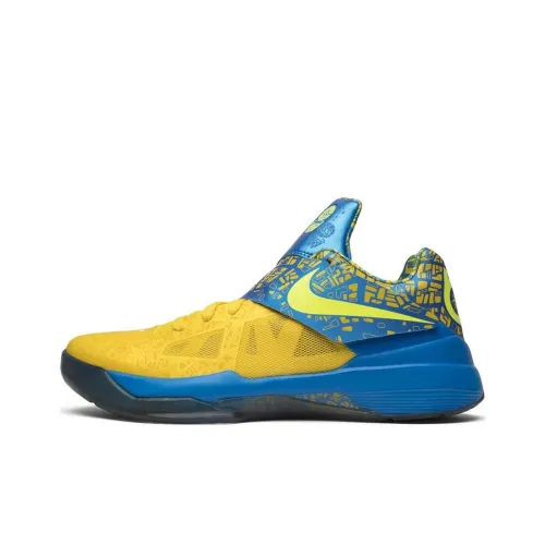 Nike KD 4 Slip Устойчивый к истиранию Низкий Топ Баскетбольные кроссовки Унисекс Синий Желтый