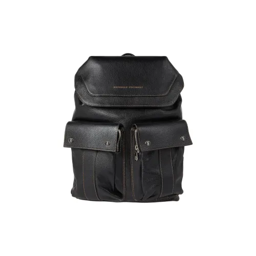 BRUNELLO CUCINELLI Телячья кожа с текстурой Рюкзак Мужской Черный