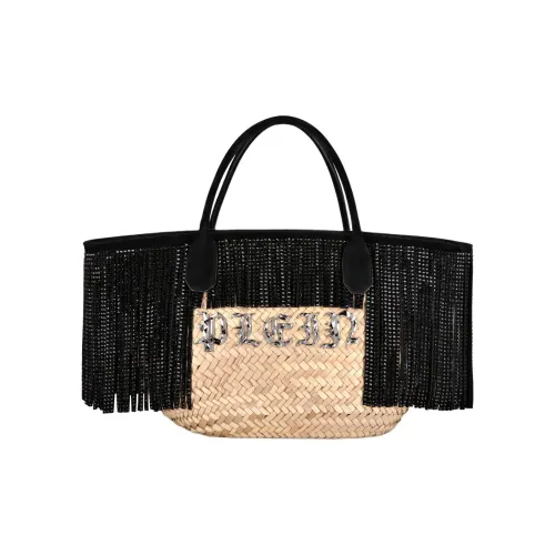PHILIPP PLEIN Рафия с кожаными вставками Тоут Сумка Сумка для покупок Сумка Большая Унисекс Бежевая и Черная