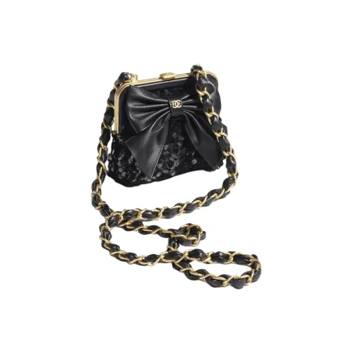 CHANEL Твидовая сумка через плечо с блестками женская черная