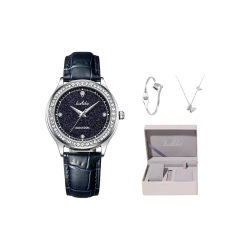 Lushika Starry Sky Collection Женские наручные часы Кварцевый механизм Естественная кожа Ремешок Часы Женские с синим циферблатом