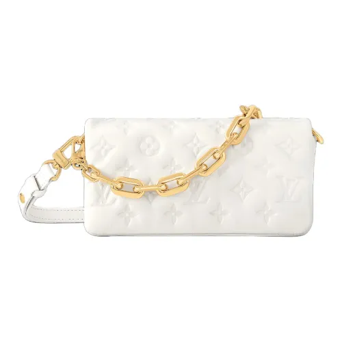 LOUIS VUITTON Coussin Буква Тисненая Овечья кожа Сумка через плечо Сумка на плечо Женская Кремово-белая