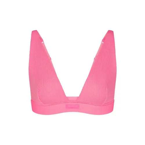 SKIMS Хлопок Rib Plunge Бюстгальтер Женский Sugar Pink Candy Pink