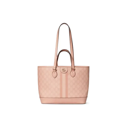 GUCCI Ophidia Холст с кожей Обметка Тоут Сумка Сумка для покупок Портативная Маленькая Женская Серо-розовая