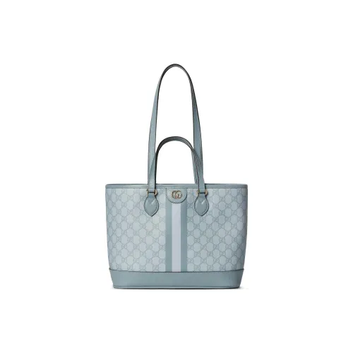 GUCCI Ophidia Кожа Обметка с Холщовой Сумкой, Сумка-тоут, Сумка для покупок, Сумка через плечо, Сумка Маленькая Женская Серо-голубая