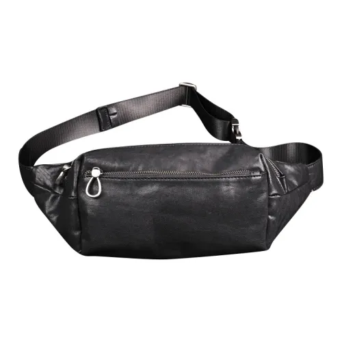 DOSRFINI Лицевая коровья кожа Бананка Стандартный Мужской Черный