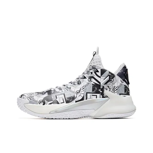 QIAODAN Grinding 4 Slip-Resistant Abrasion-Resistant High Top Баскетбольные кроссовки Мужские Черный Белый