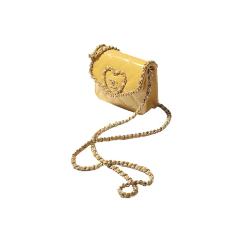 CHANEL Лакированная кожа с телятьей кожей сумка через плечо женская желтая