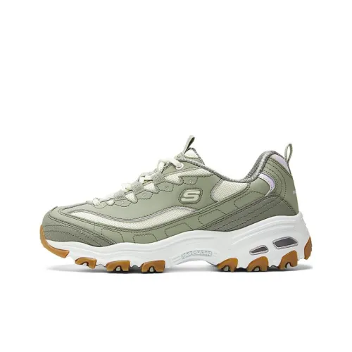 Skechers D'LITES 1,0 Износостойкие Дышащие Низкие Кроссовки для Бега Женские Зеленые Белые