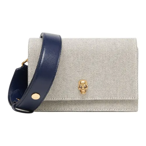 Alexander McQueen Черепа Гладкая Телячья Кожа Комбинированные Сумки через плечо Сумка на плечо Женская Серый и Морской Синий