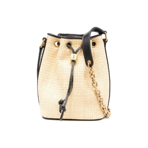 SAINT LAURENT Кожа с Рафия Ведрообразная Сумка Сумка через плечо Женская Бежевая