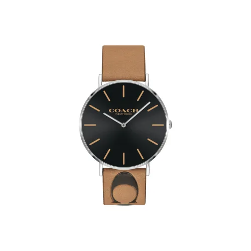 COACH Кварцевые часы кожаный ремешок 41 мм черный циферблат унисекс