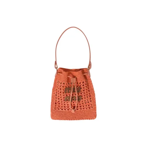 MIU MIU Тканый материал с кожаными вставками ведрообразная сумка сумка на одно плечо мини женская цвет тюльпан цвет коньяк