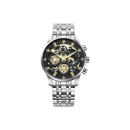 BOZLUN Кварцевый механизм металлический ремешок мужские часы черный циферблат