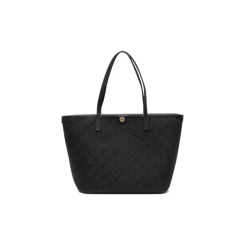 TORY BURCH T Monogram Ткань с коровьей кожей Тоут Сумка Сумка для покупок Сумка Сумка через плечо Средняя Женская Черная