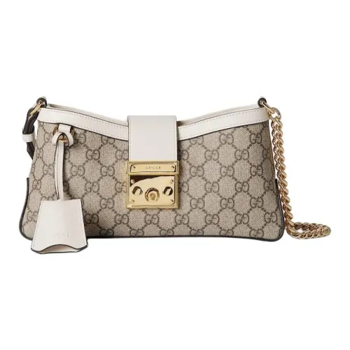 GUCCI Навесной замок Supreme Сумка через плечо из холста маленькая женская бежевая и эбеновая