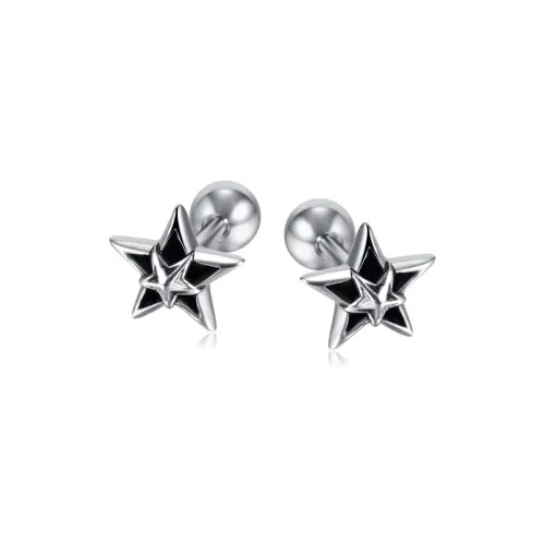 FOREVER MELODY Титановые и стальные серьги-гвоздики унисекс серебристые черные