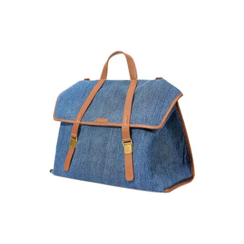 Songmont Рюкзак из коровьей кожи с тканью стандартный унисекс джинсовый синий чайный коричневый