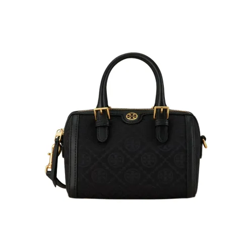 TORY BURCH T Monogram Ткань с коровьей кожей BARREL Сумка Сумка Сумка через плечо Маленькая Женская Черная