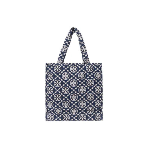 Tory Burch T Monogram Махровая ткань Хлопковая смесевая ткань Тоут Сумка Сумка для покупок Сумка Сумка через плечо Женская Морской синий