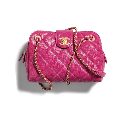 CHANEL Рельефный Яркий Икорный Телячья Кожа Bowling Сумка Сумка через плечо Женская Фуксия