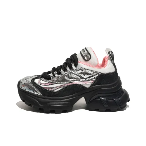 WANG My love Амортизация Высота Увеличение Низкий Топ Прохладный И Стильный Девушка Толстая Подошва Кроссовки Женские Ослепительный Цвет Черный