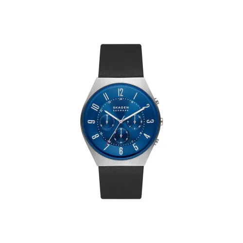 SKAGEN Grenen Collection Мужские часы Кварцевый механизм Кожаный ремешок 42 мм Синий циферблат