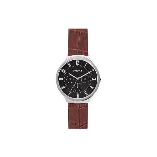 SKAGEN GREENEN Collection Мужские часы Кварцевый механизм Кожаный ремешок 42 мм Черный циферблат