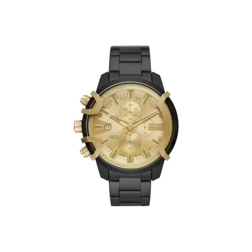 DIESEL Мужские часы Кварцевый механизм Ремешок из нержавеющей стали 48 мм Золотистый циферблат