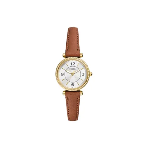 FOSSIL Carlie Collection Наручные часы Кварцевый механизм Кожаный ремешок 28 мм Серебристый циферблат Унисекс