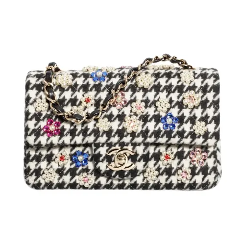 CHANEL Ручная вышивка мягкий шерстяной с искусственным жемчугом сумка через плечо мини женская черный и белый