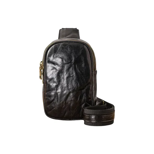 Back Step Первый слой Растительное дубление Коровья кожа Сумка через плечо Sling Сумка Унисекс Черный кофейный