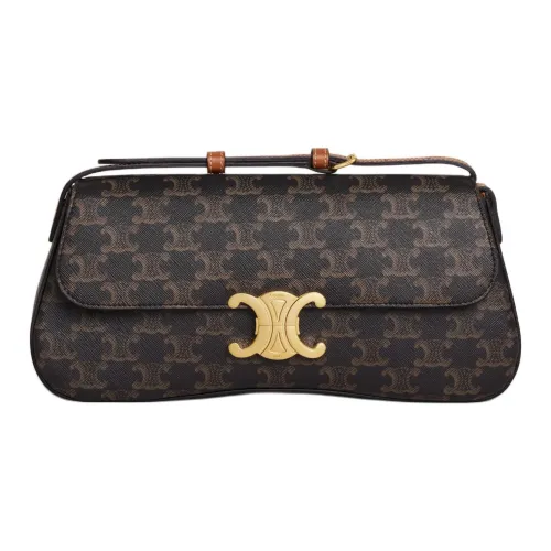 CELINE Triomphe Холст Телячья кожа Сумка через плечо Сумка среднего размера Женская Коричневая