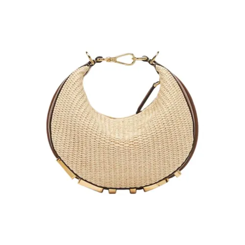 FENDI Raffia Cotton Half Moon Wristlet Bag Mini Women's Beige