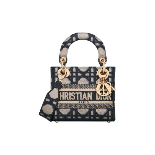 DIOR LADY D Лайт Вышивка Сумка Lady Dior Сумка через плечо Сумка Мини Женская Бежевая и Синяя