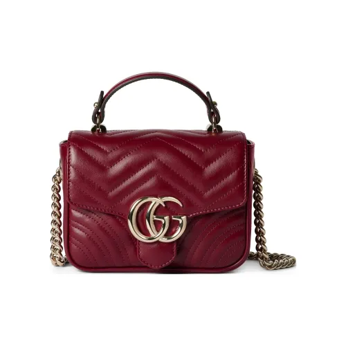 GUCCI GG Marmont Лоскутное шитье V-образная кожаная сумка через плечо сумка мини женская красная