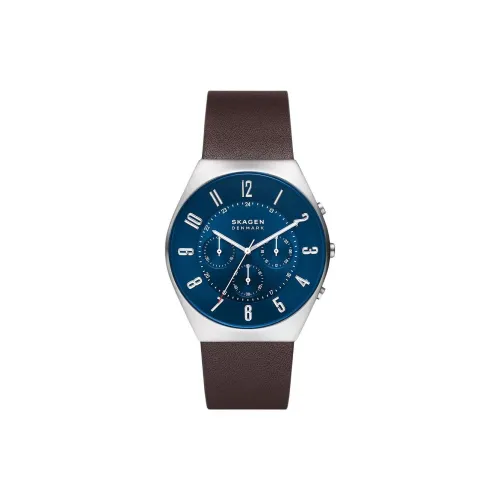 SKAGEN Grenen Collection Наручные часы Кварцевый механизм Кожаный ремешок 42 мм Синий циферблат Унисекс