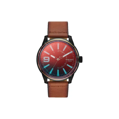 DIESEL Мужские часы Кварцевый механизм Кожаный ремешок 46 мм Черный циферблат